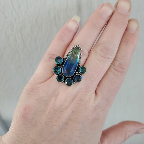 New Bi-Color Tourmaline 925 Silver Statement Ring.  - Picture 4 of 12